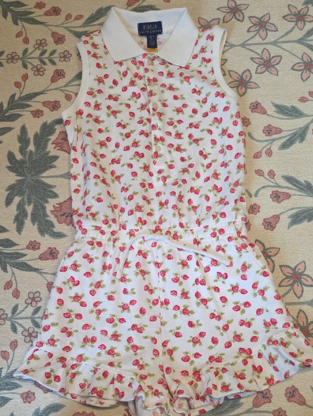 Polo by Ralph Lauren White Romper with Pink Strawberry Print